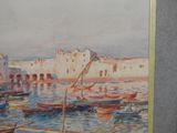 a picture of a painting of boats in the water