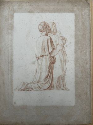 un vieux dessin représentant un homme et une femme debout l'un à côté de l'autre