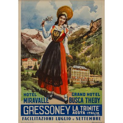 Gressoney, La Trinité, Aoste Affiche lithographiée en offset…