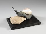 statue of a snail on a rock with a shell on it ' s back