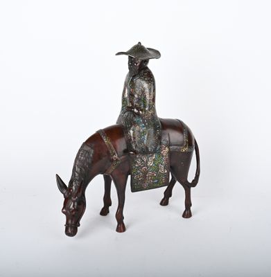 CHINE. Toba sur sa mule en bronze cloisonné. - Photo 1