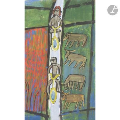 a painting of a man riding a bike on the street
