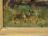 an image of a painting of a man sitting on a bench in the grass