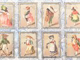 a picture of a series of cards with people dressed in different costumes