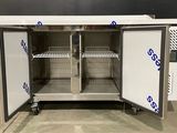 an image of a stainless steel cabinet with two doors open