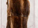 a close up of a fur vest on a mannequin stand