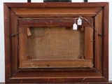 painting of a wooden frame with a tag hanging on it