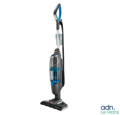 a vacuum cleaner with a blue handle and a black handle