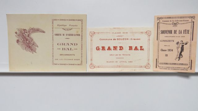 Divers Creuse : Lot de 3 cartons d’invitation Bal des Conscrits :...