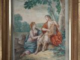 une image représentant un tableau où l'on voit une femme et un homme assis sur un banc
