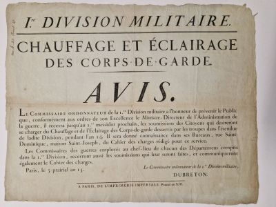 Chauffage et éclairage des corps de garde de la 1ère divisio…
