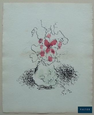 un dessin représentant un vase avec des fleurs à l'intérieur