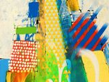 peinture abstraite représentant un paysage urbain aux couleurs variées