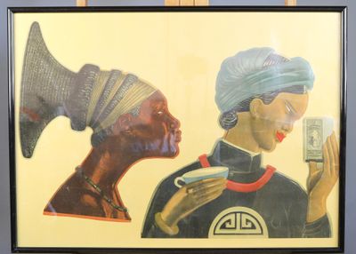 une photo d'un tableau représentant deux femmes tenant un téléphone portable