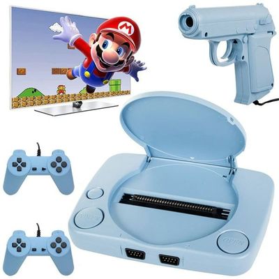 une console Nintendo Wii avec deux manettes et un pistolet