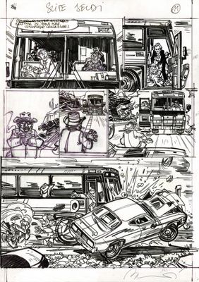 un dessin en noir et blanc représentant un bus dans lequel se trouvent plusieurs personnes