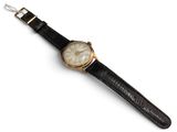 an image of a watch on a white surface with a black strap