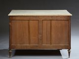 an old wooden chest with a marble top on a gray background