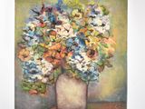 une peinture de fleurs dans un vase sur une table
