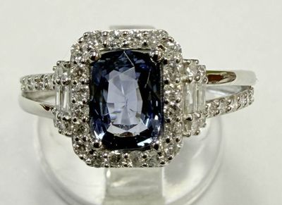TRÈS Jolie Bague DE Style Art DÉCO EN Platine OrnÉE D'UN Sap…