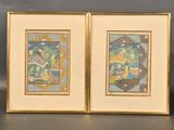 two framed paintings of a woman and a man in a landscape