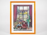 a picture of a picture of two children sitting in front of a window
