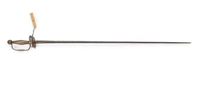 an old sword with a wooden handle on a white background