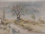 an image of a painting of a tree in the middle of a field