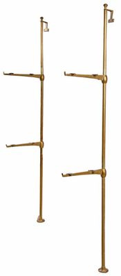 pair of brass - plated towel stands with glass holders