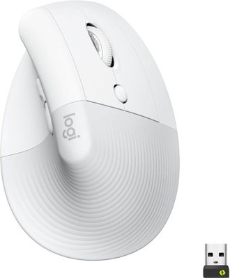 a white computer mouse with a yellow button on it