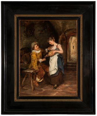 une peinture représentant une femme tenant un enfant dans ses bras