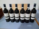 six bouteilles de vin sont alignées sur une table