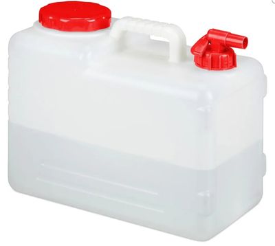un récipient en plastique blanc muni d'un couvercle rouge et d'une poignée rouge