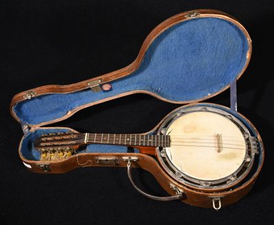 un banjo dans un étui sur fond noir