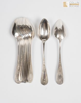 Suite de 10 cuillères à café en argent 1er titre (950°°°) à … - Photo 1