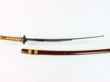 pair of japanese samurai sword with wooden handle and wooden sheath