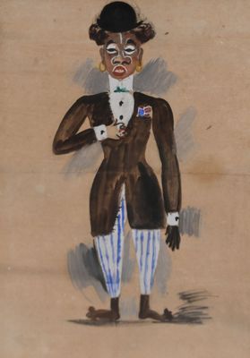 painting of a man dressed in a top hat and striped pants