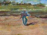 a painting of a man walking in the sand