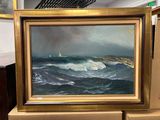 une photo d'un tableau représentant un bateau en mer