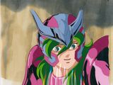 an image of a drawing of a woman with green hair and a helmet on