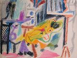 painting of a woman in a yellow dress and a man in a yellow coat