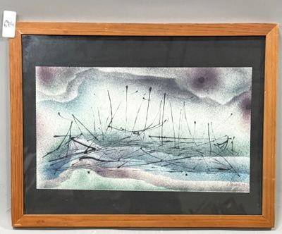 tableau encadré représentant un bateau sur l'eau