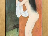 une image représentant un tableau où l'on voit une femme tenant un oiseau dans une cage