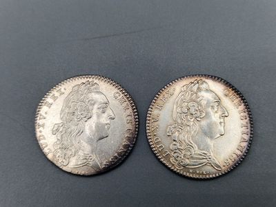 deux pièces d'argent du même type, l'une représentant une femme et l'autre un homme