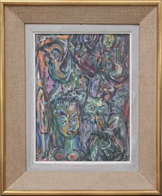 painting of a group of people in a group of different colors