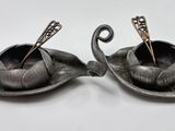 pair of vintage silver plated elephant figurines with spoons