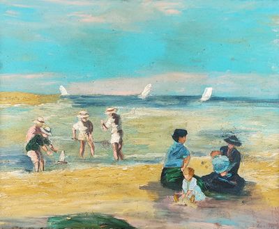 Ecole française début XXème. 'Scène de bord de mer aux enfan…