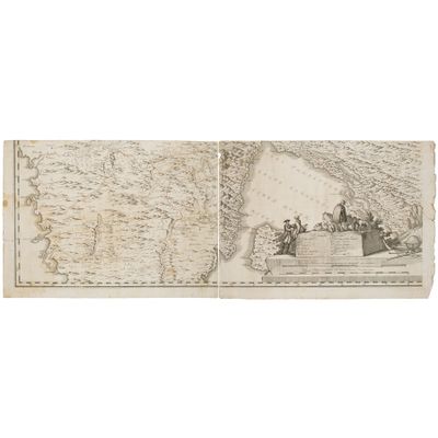 une vieille carte du monde sur laquelle on voit des gens assis dans un bateau