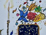 a painting of a vase with flowers in it