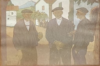 un tableau représentant trois hommes debout les uns à côté des autres